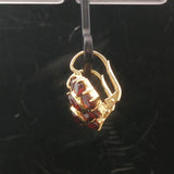 18k Yellow Gold and Red Garnet 5g Vintage Floral Drop Earrings Italy