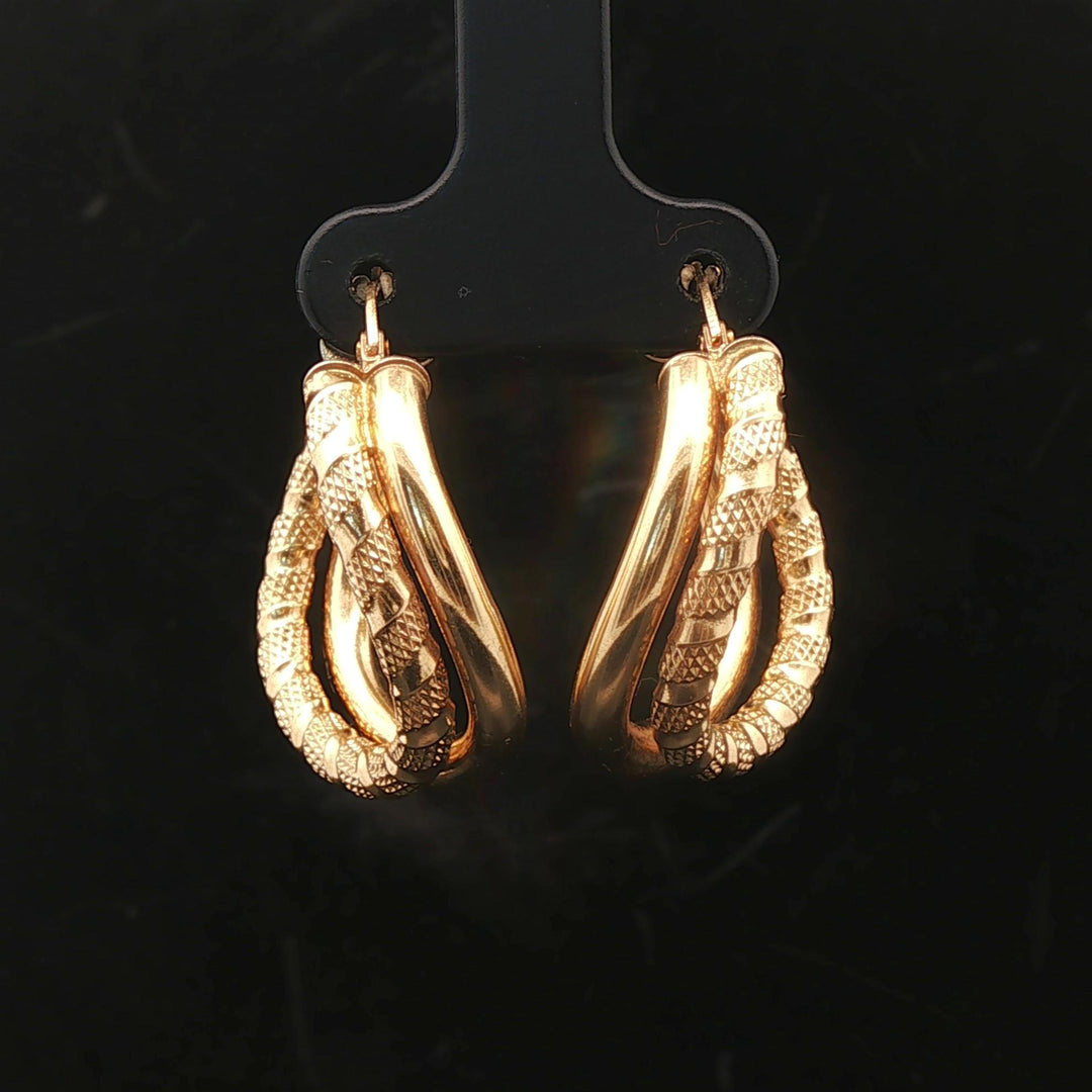 18k Yellow Gold 5g Vintage Curved Fancy Double Hoop Earrings Italy 1"