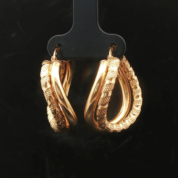 18k Yellow Gold 5g Vintage Curved Fancy Double Hoop Earrings Italy 1