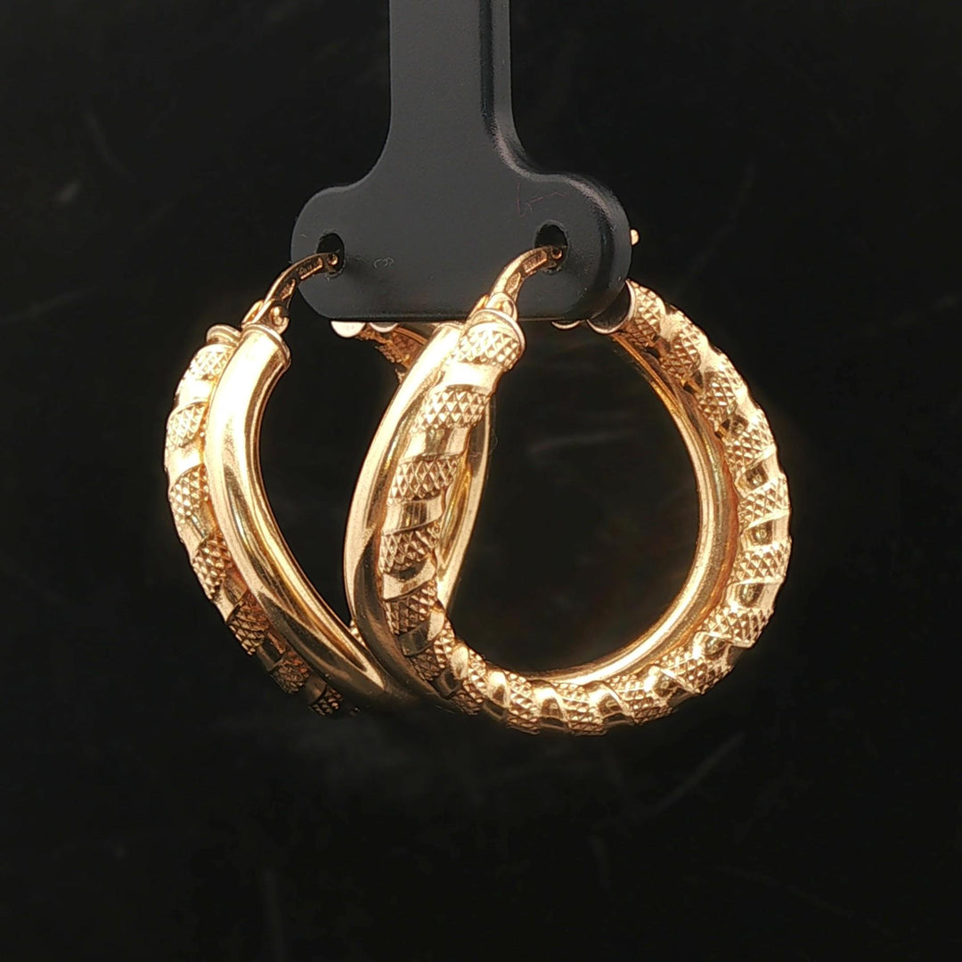 18k Yellow Gold 5g Vintage Curved Fancy Double Hoop Earrings Italy 1"