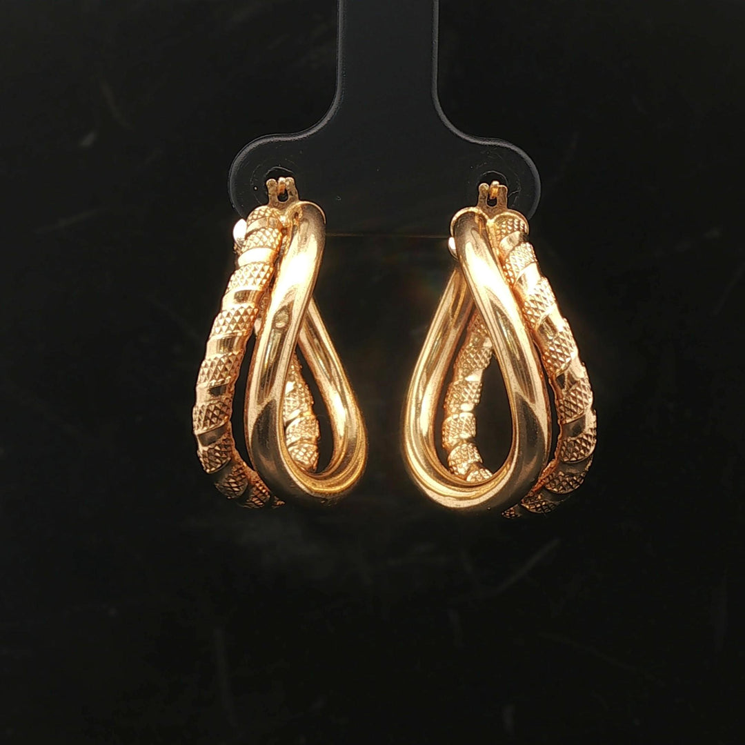 18k Yellow Gold 5g Vintage Curved Fancy Double Hoop Earrings Italy 1"