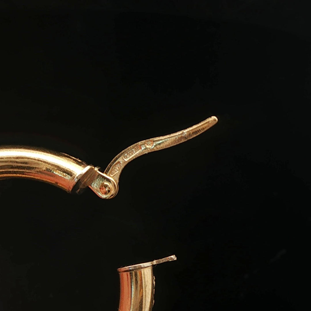 18k Yellow Gold 5g Vintage Curved Fancy Double Hoop Earrings Italy 1"