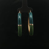 18k Yellow Gold and Green Enamel 9.9g Spiral Hoop Earrings Italy 1.7"