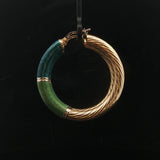 18k Yellow Gold and Green Enamel 9.9g Spiral Hoop Earrings Italy 1.7"