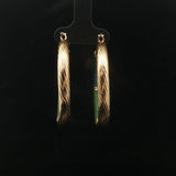 18k Yellow Gold and Green Enamel 9.9g Spiral Hoop Earrings Italy 1.7"