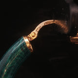 18k Yellow Gold and Green Enamel 9.9g Spiral Hoop Earrings Italy 1.7"