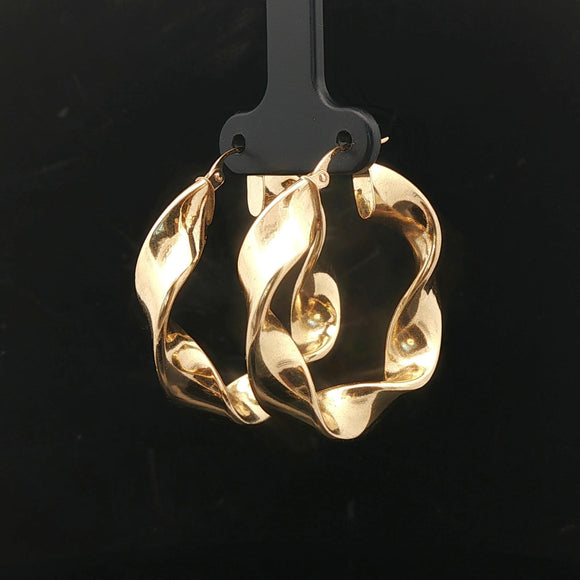 18k Yellow Gold 4.6g Hollow Light Polished Twist Hoop Earrings Italy 1.4