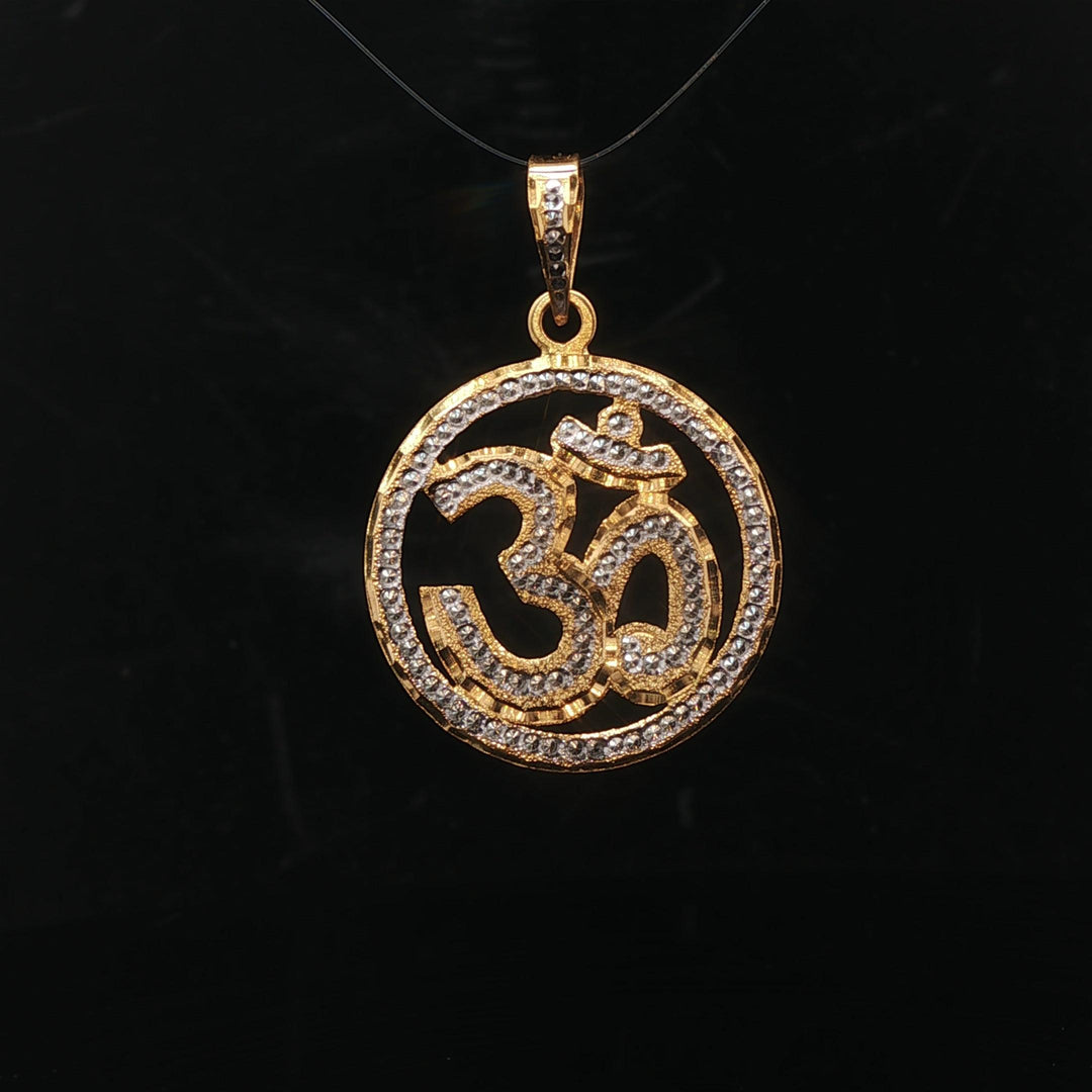 22k Yellow and White Gold Diamond Cut Om Pendant 1.4"