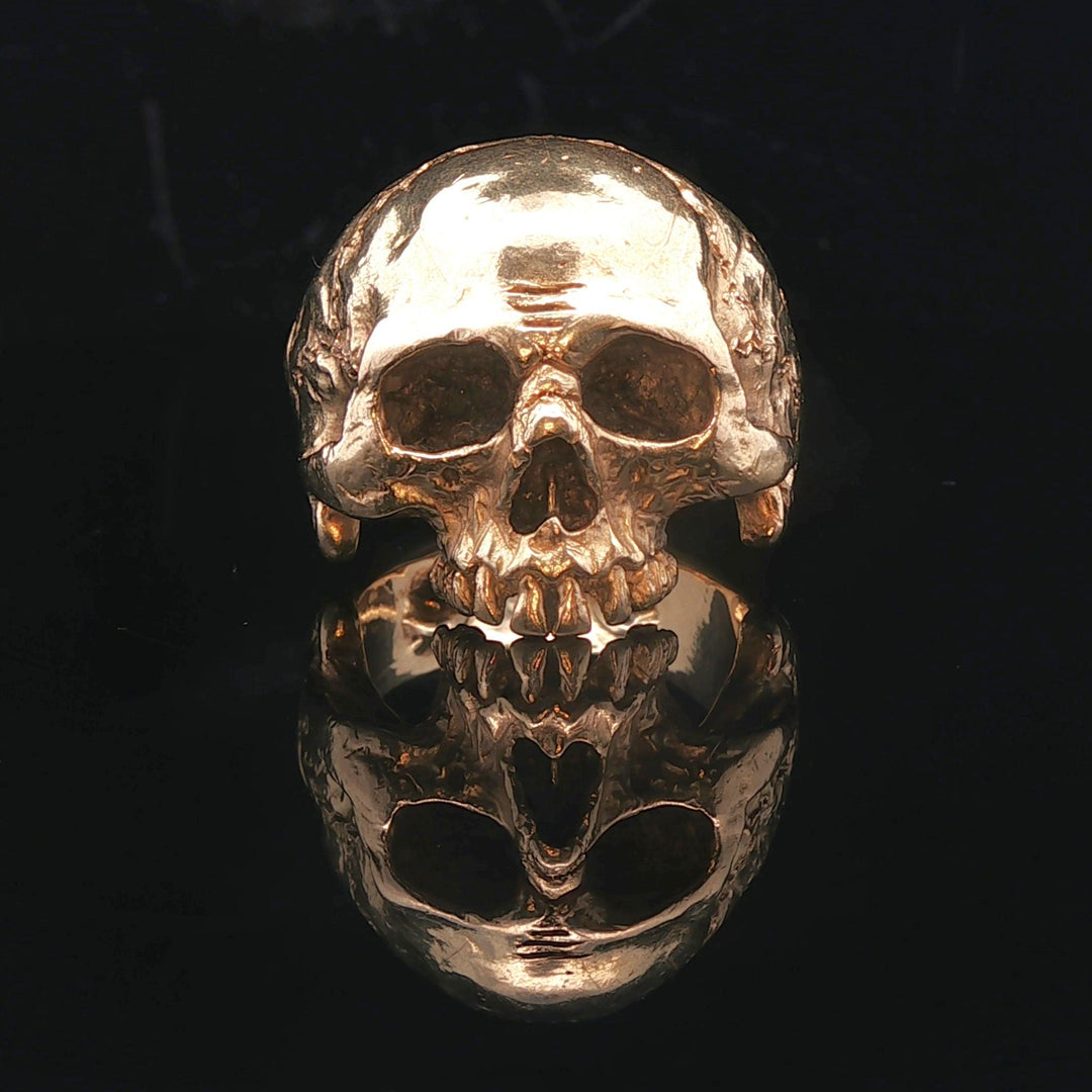 18k Yellow Gold 45.5g Solid Very Heavy Johnny Ten Rings Skull Ring Size 8.5