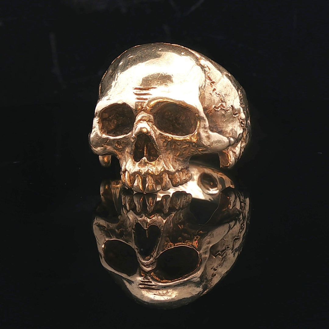 18k Yellow Gold 45.5g Solid Very Heavy Johnny Ten Rings Skull Ring Size 8.5