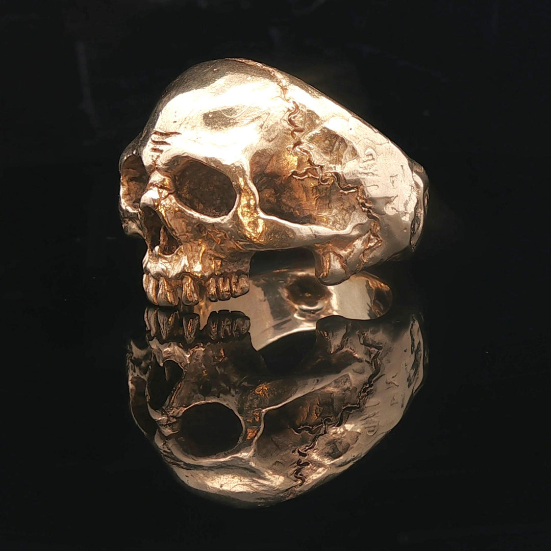 18k Yellow Gold 45.5g Solid Very Heavy Johnny Ten Rings Skull Ring Size 8.5