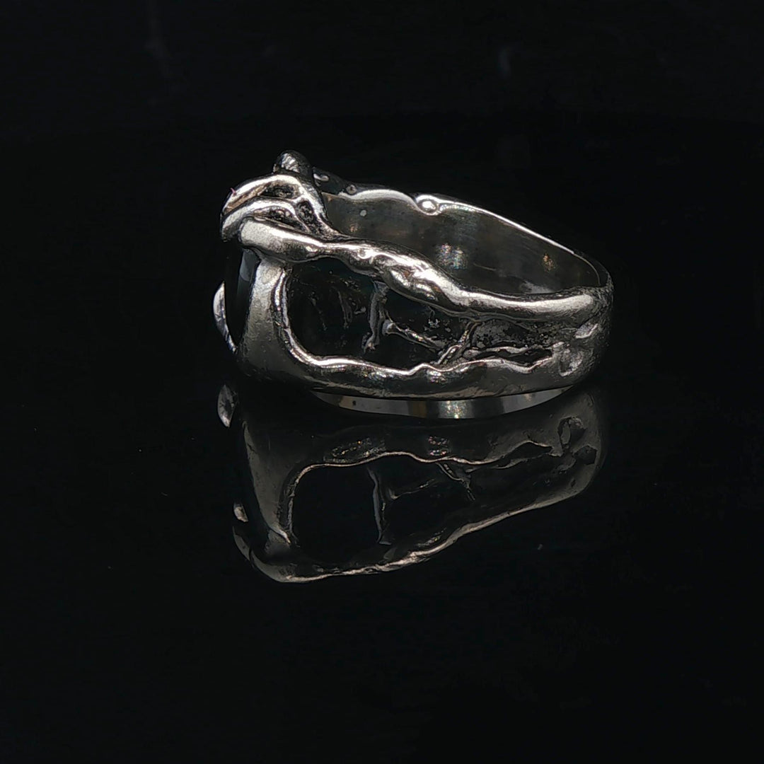 14k White Gold and Black Star Sapphire 15g Heavy Abstract Ring Size 8.5