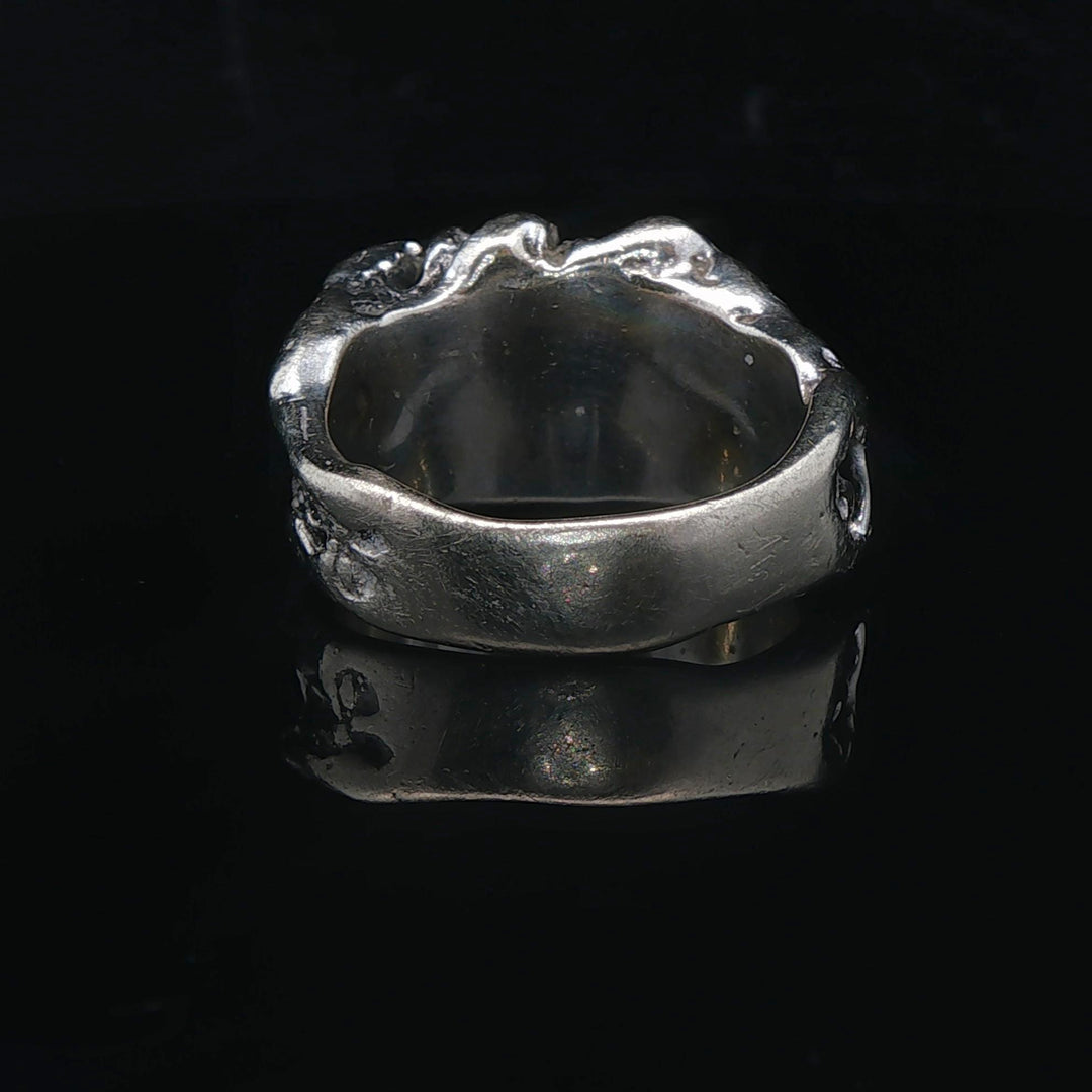 14k White Gold and Black Star Sapphire 15g Heavy Abstract Ring Size 8.5