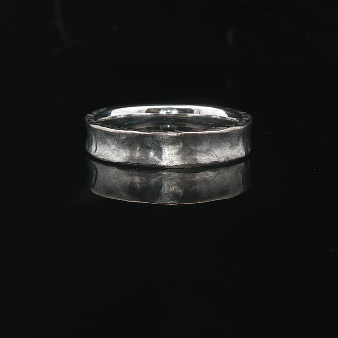 18k White Gold 6g Solid Half Hammed Concave 4mm Band Ring Size 6