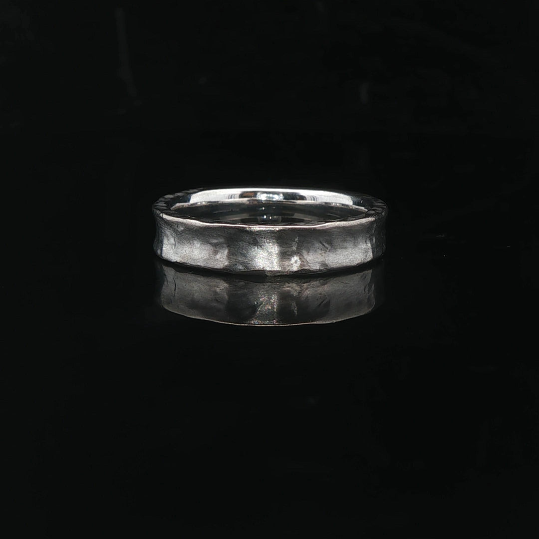 18k White Gold 6g Solid Half Hammed Concave 4mm Band Ring Size 6