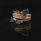 LeVian 14k Yellow Gold London Blue Topaz and Diamond Bypass Ring Size 7