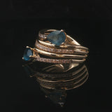 LeVian 14k Yellow Gold London Blue Topaz and Diamond Bypass Ring Size 7