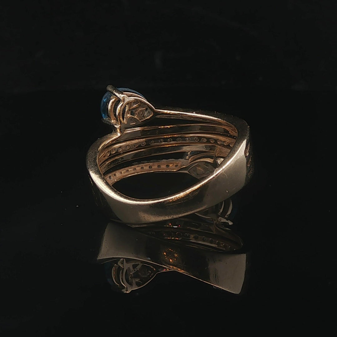 LeVian 14k Yellow Gold London Blue Topaz and Diamond Bypass Ring Size 7