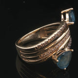 LeVian 14k Yellow Gold London Blue Topaz and Diamond Bypass Ring Size 7