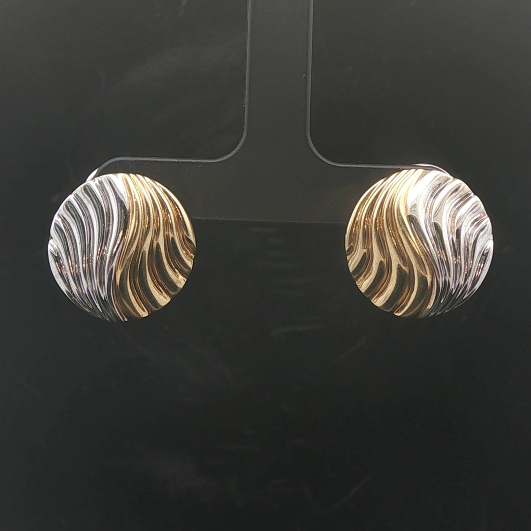 18k Yellow and White Gold 10.7g Vintage Swirl Button Stud Earrings Italy