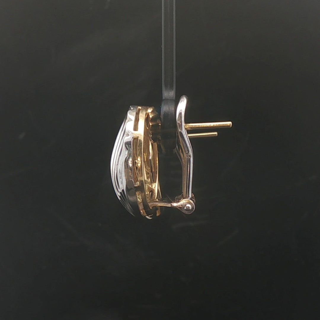 18k Yellow and White Gold 10.7g Vintage Swirl Button Stud Earrings Italy