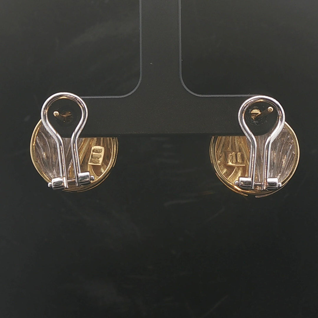 18k Yellow and White Gold 10.7g Vintage Swirl Button Stud Earrings Italy