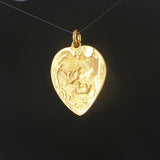 24k Pure Yellow Gold 6.7g Solid Asian Ducks Love Heart Charm Pendant 1.25"