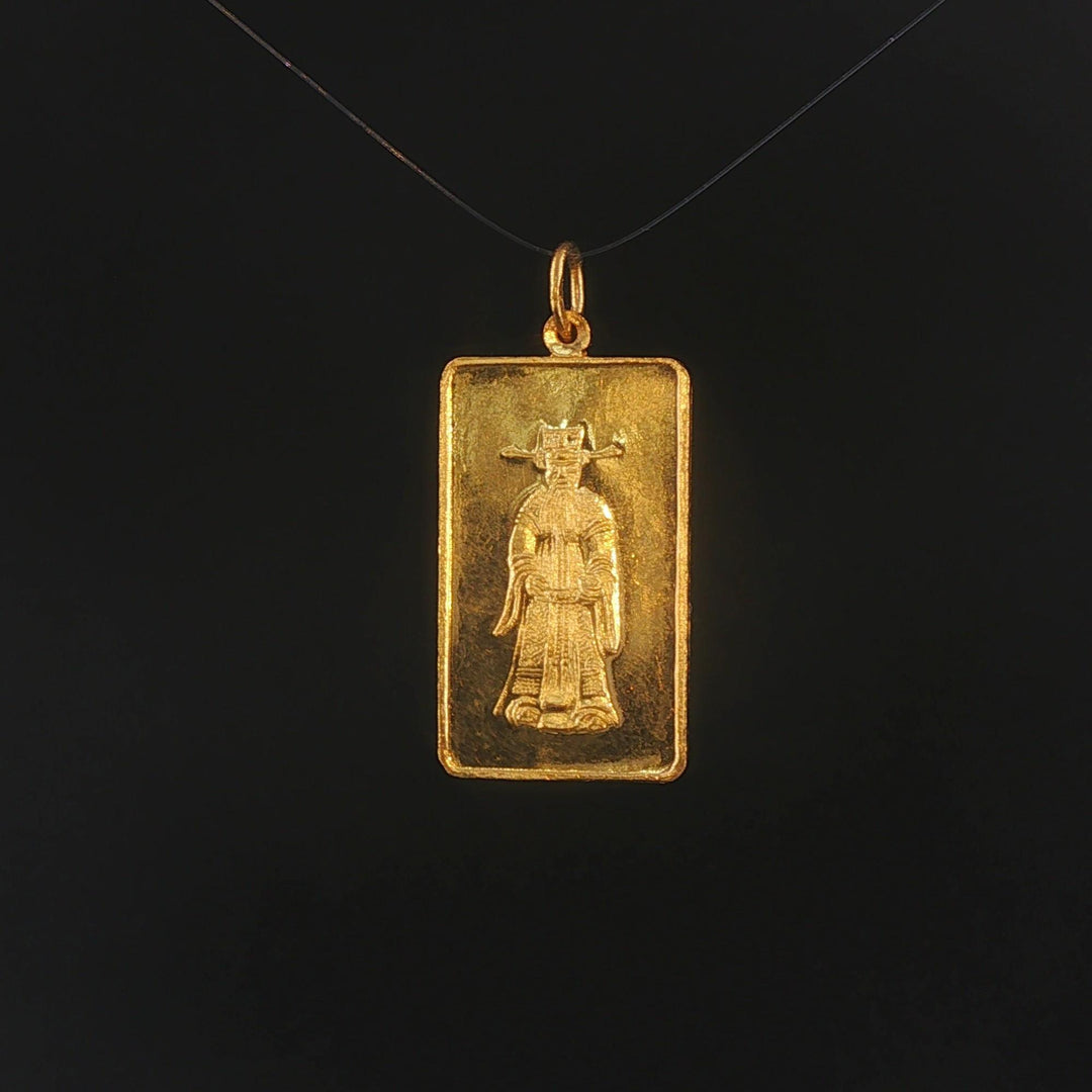 24k Pure Yellow Gold 4.8g Solid Shou Xing Longevity Bar Pendant 1.2"
