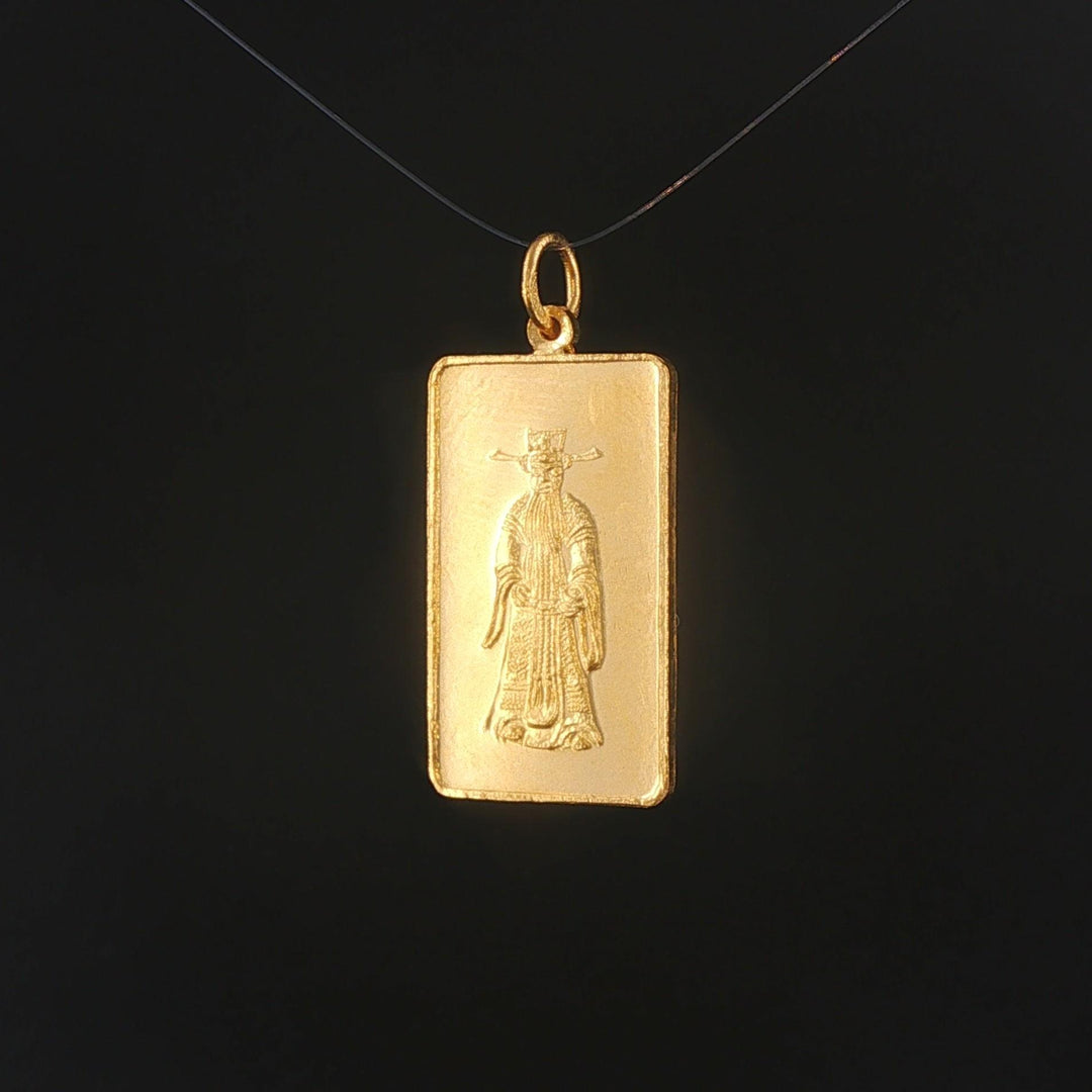 24k Pure Yellow Gold 4.8g Solid Shou Xing Longevity Bar Pendant 1.2"