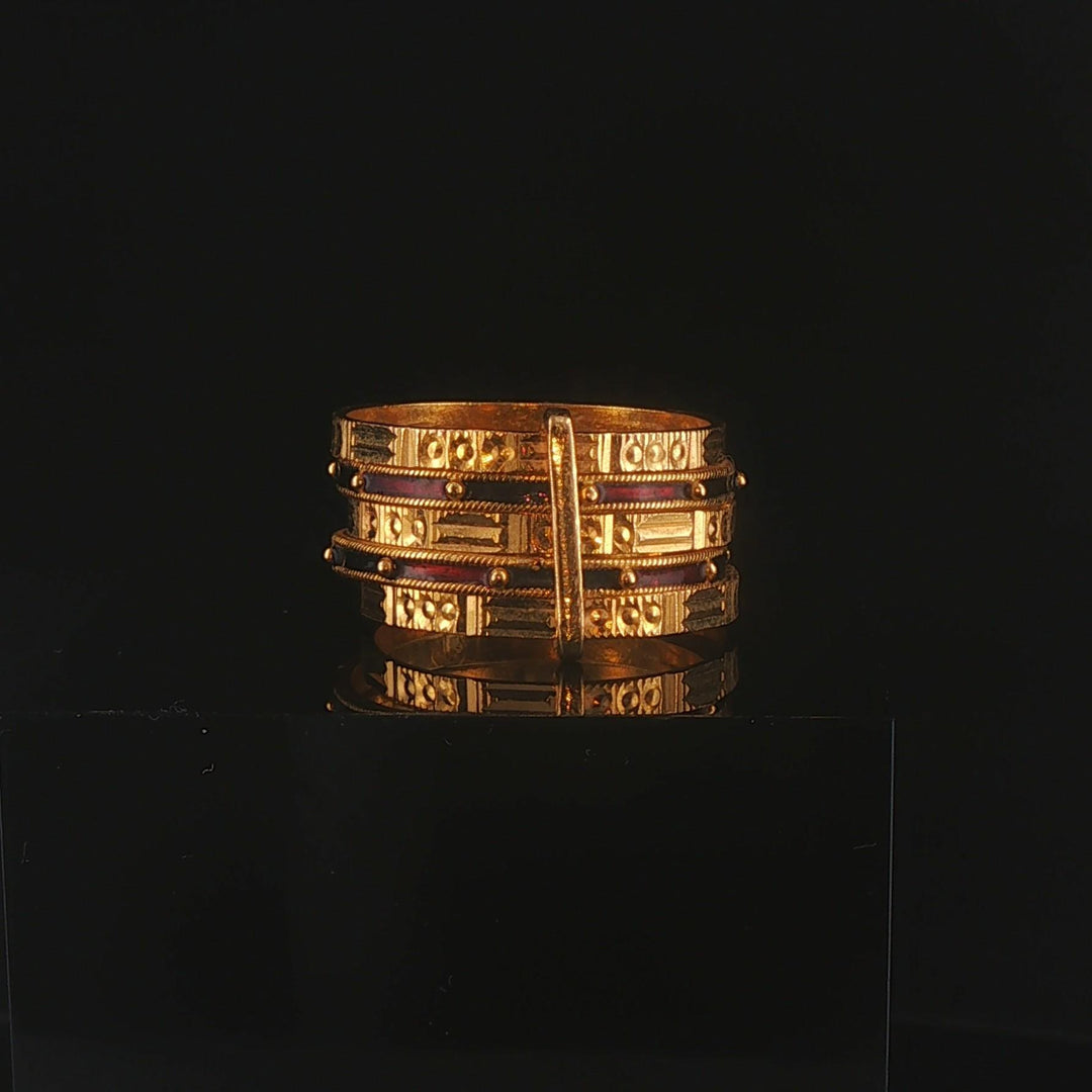 22k Yellow Gold 7.6g Enamel Diamond Cut Multi Band Ring Size 7