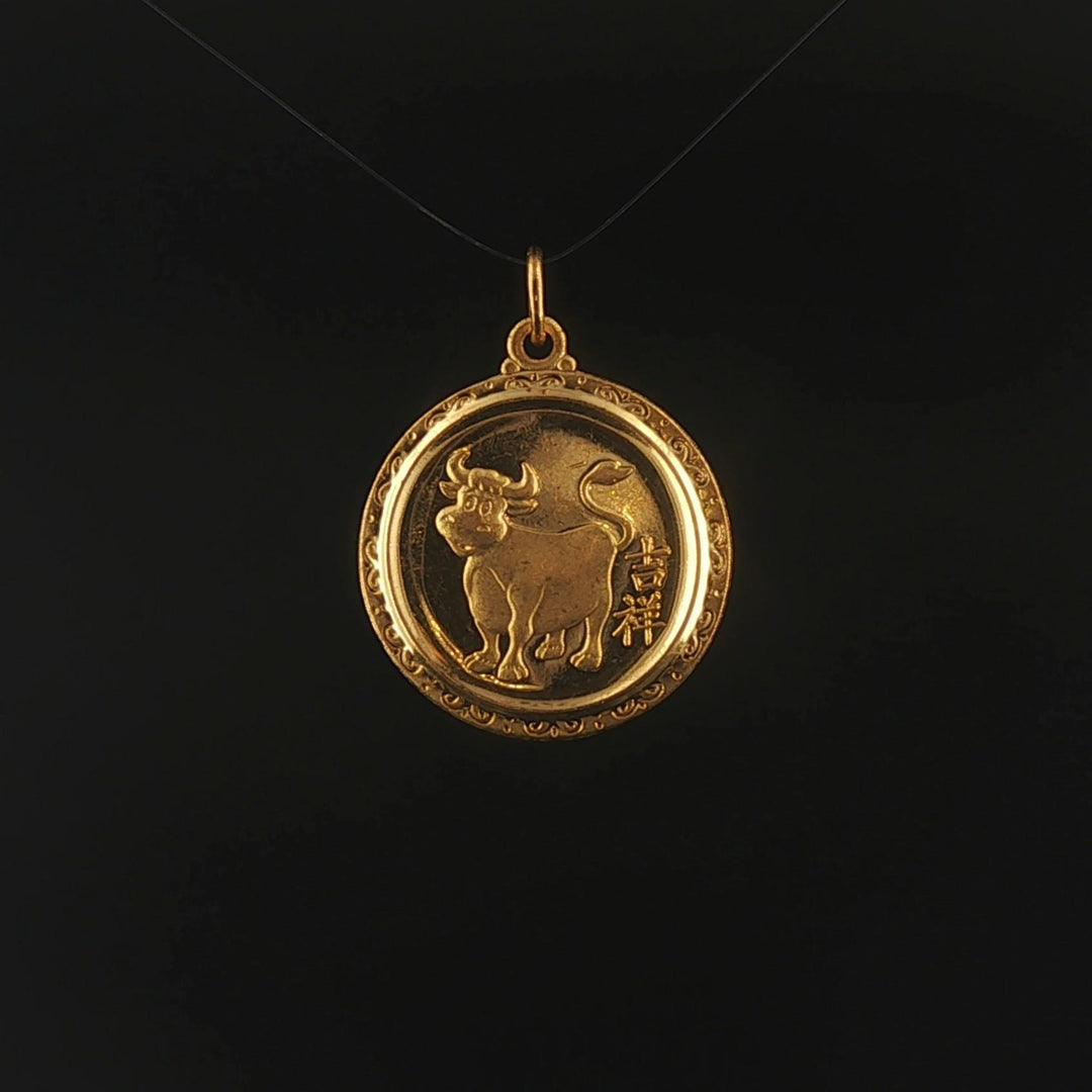 24k Pure Yellow Gold 7.4g Solid Asian Ox Zodiac Charm Pendant