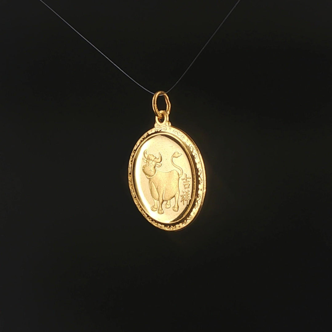 24k Pure Yellow Gold 7.4g Solid Asian Ox Zodiac Charm Pendant