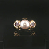 18k Yellow Gold Pearl Red Garnet and Enamel Vintage Ring Size 6.25
