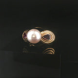 18k Yellow Gold Pearl Red Garnet and Enamel Vintage Ring Size 6.25