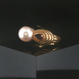 18k Yellow Gold Pearl Red Garnet and Enamel Vintage Ring Size 6.25