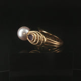 18k Yellow Gold Pearl Red Garnet and Enamel Vintage Ring Size 6.25