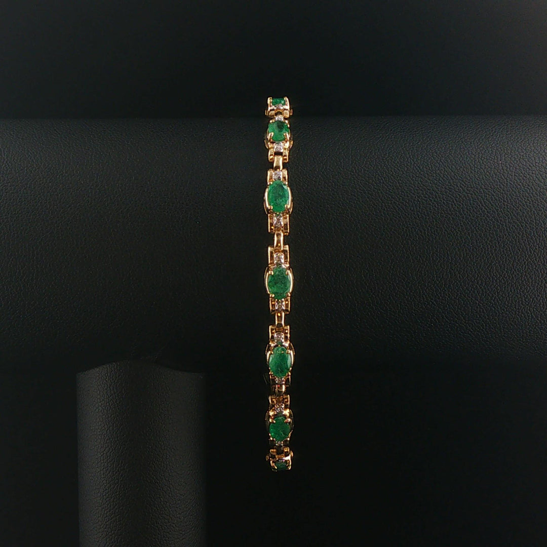 14k Yellow Gold Emerald and Diamond 10g Ladies Fancy Link Bracelet 7.5"