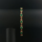 14k Yellow Gold Emerald and Diamond 10g Ladies Fancy Link Bracelet 7.5"