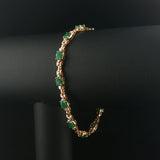 14k Yellow Gold Emerald and Diamond 10g Ladies Fancy Link Bracelet 7.5"
