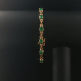 14k Yellow Gold Emerald and Diamond 10g Ladies Fancy Link Bracelet 7.5"