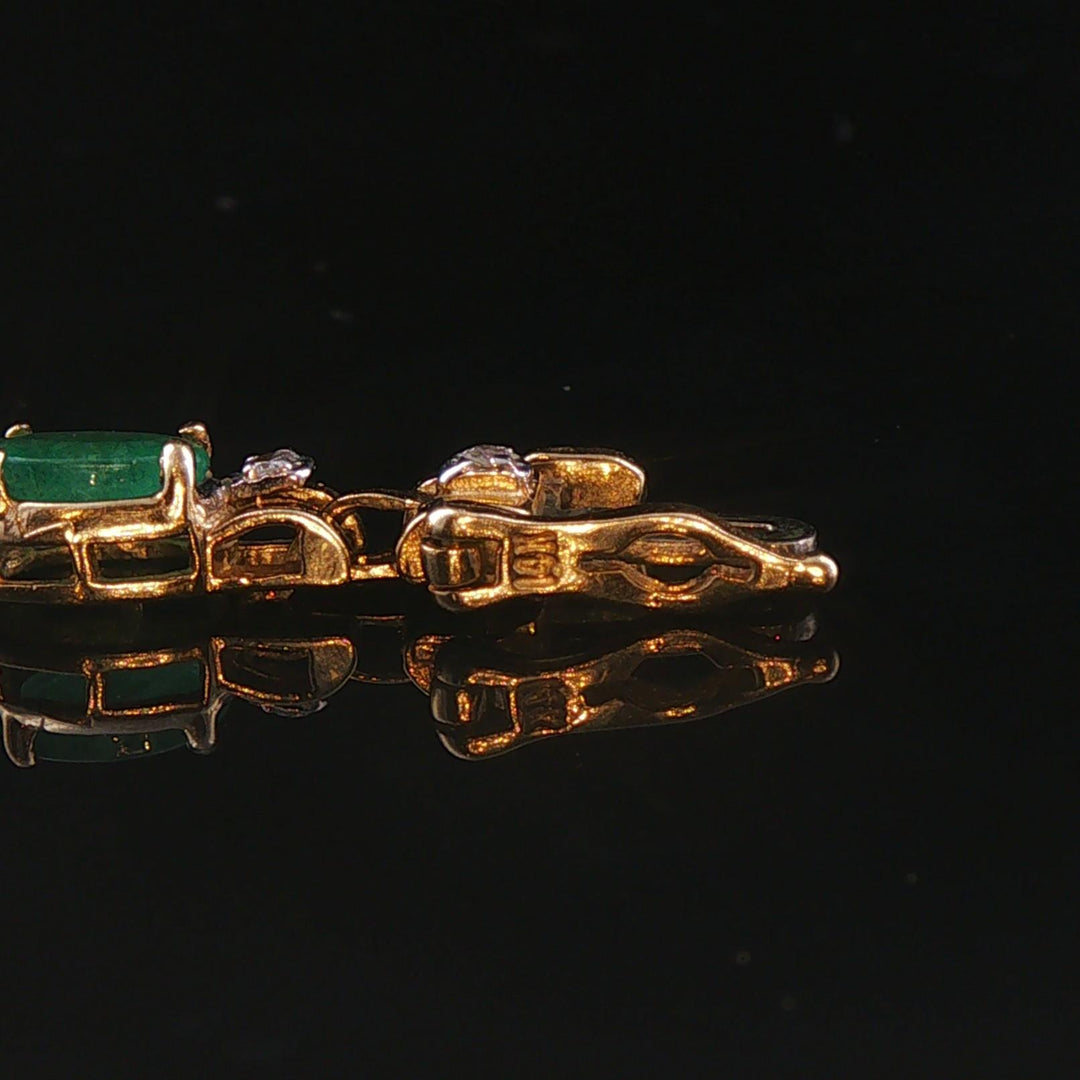 14k Yellow Gold Emerald and Diamond 10g Ladies Fancy Link Bracelet 7.5"