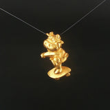 24k Pure Yellow Gold 5.2g Solid Pig on a Skateboard Pendant