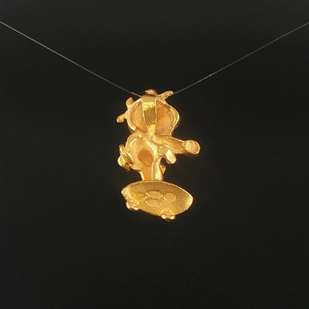 24k Pure Yellow Gold 5.2g Solid Pig on a Skateboard Pendant
