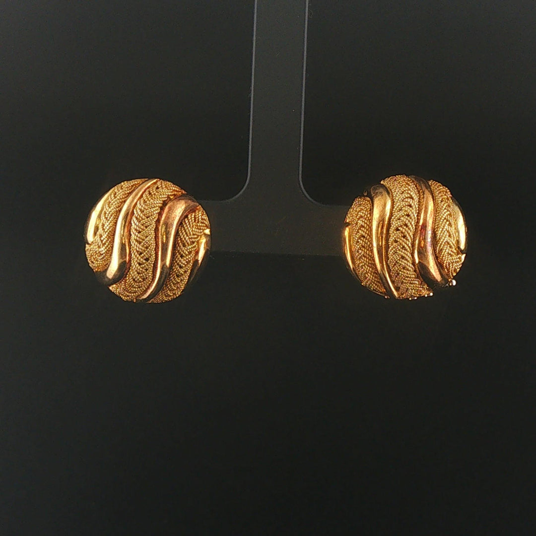 18k Yellow Gold 14.8g Vintage Heavy Fancy Button Stud Earrings Italy