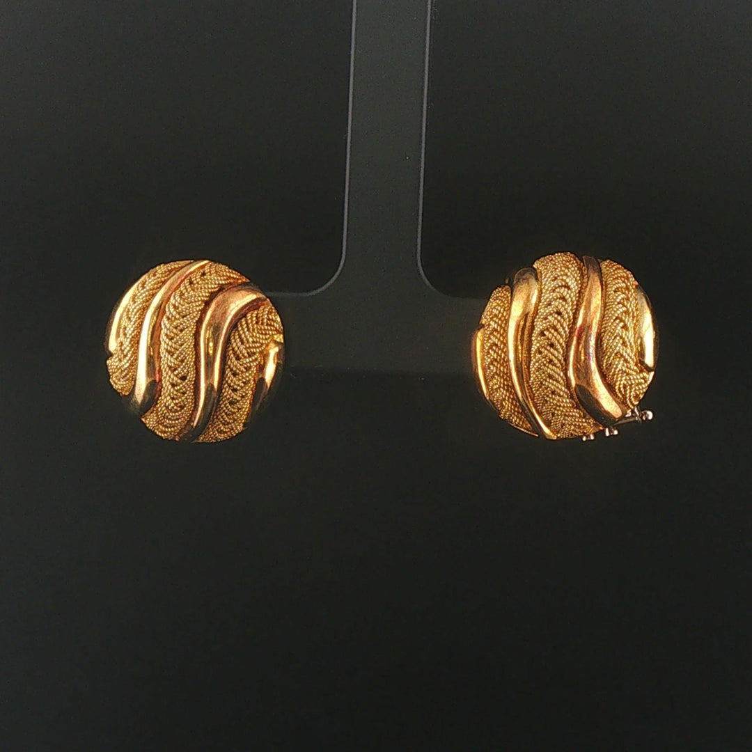 18k Yellow Gold 14.8g Vintage Heavy Fancy Button Stud Earrings Italy