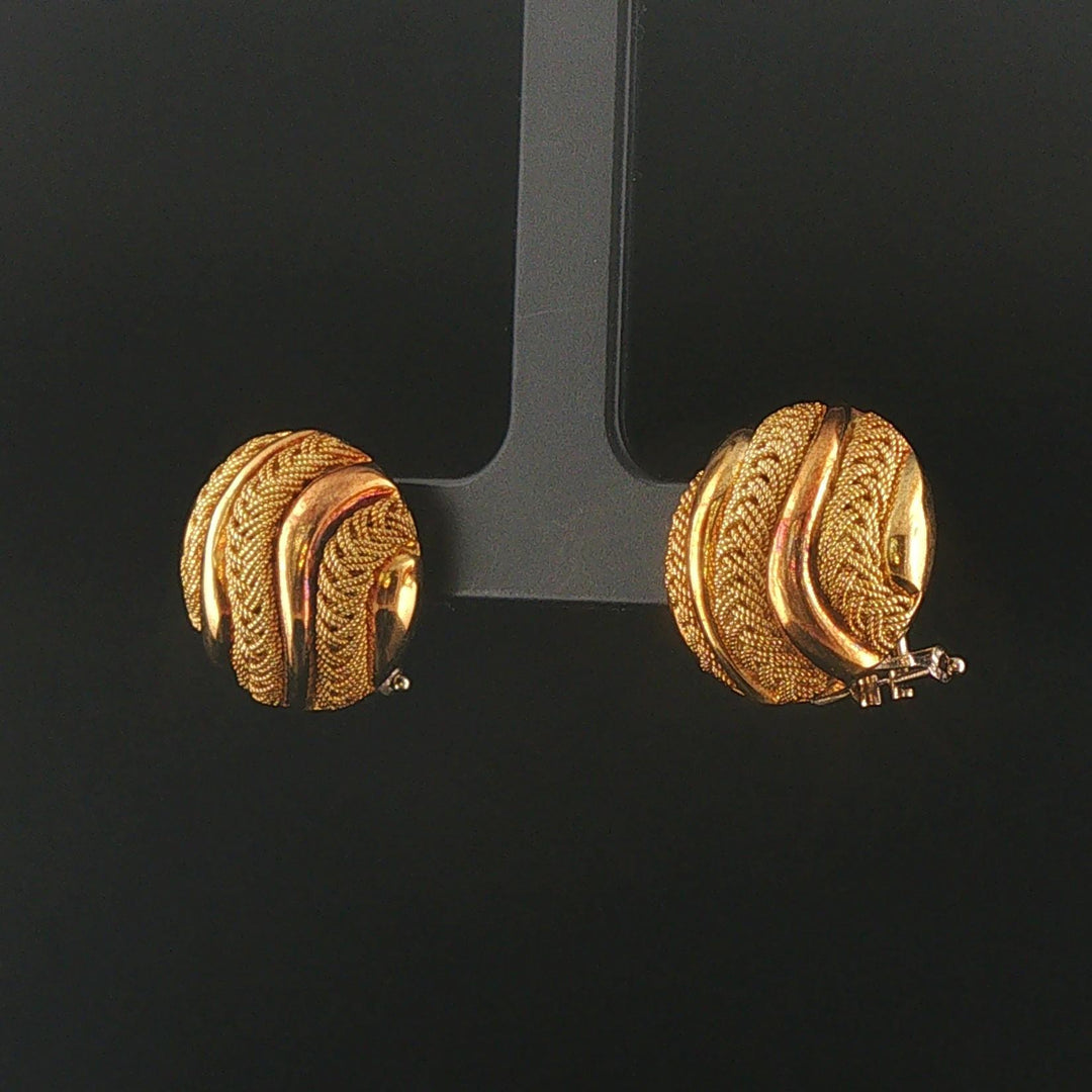 18k Yellow Gold 14.8g Vintage Heavy Fancy Button Stud Earrings Italy