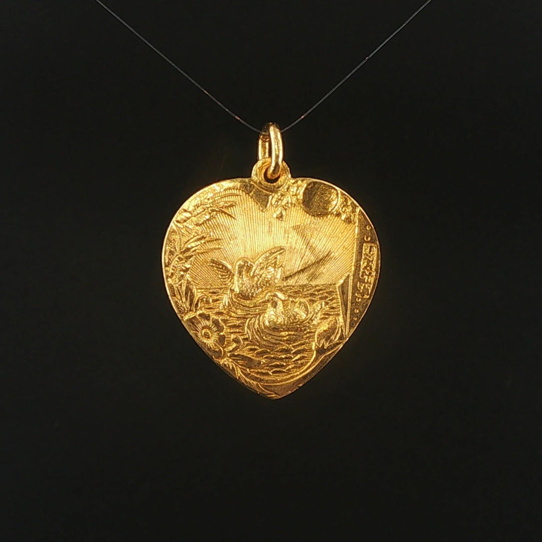 24k Pure Yellow Gold 6.7g Solid Asian Good Fortune Heart Charm Pendant