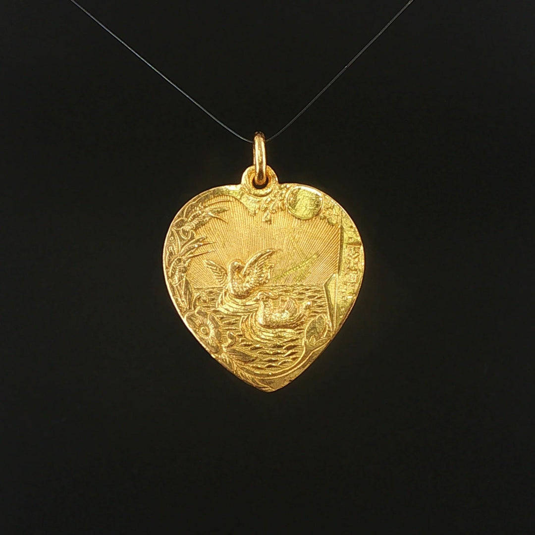 24k Pure Yellow Gold 6.7g Solid Asian Good Fortune Heart Charm Pendant