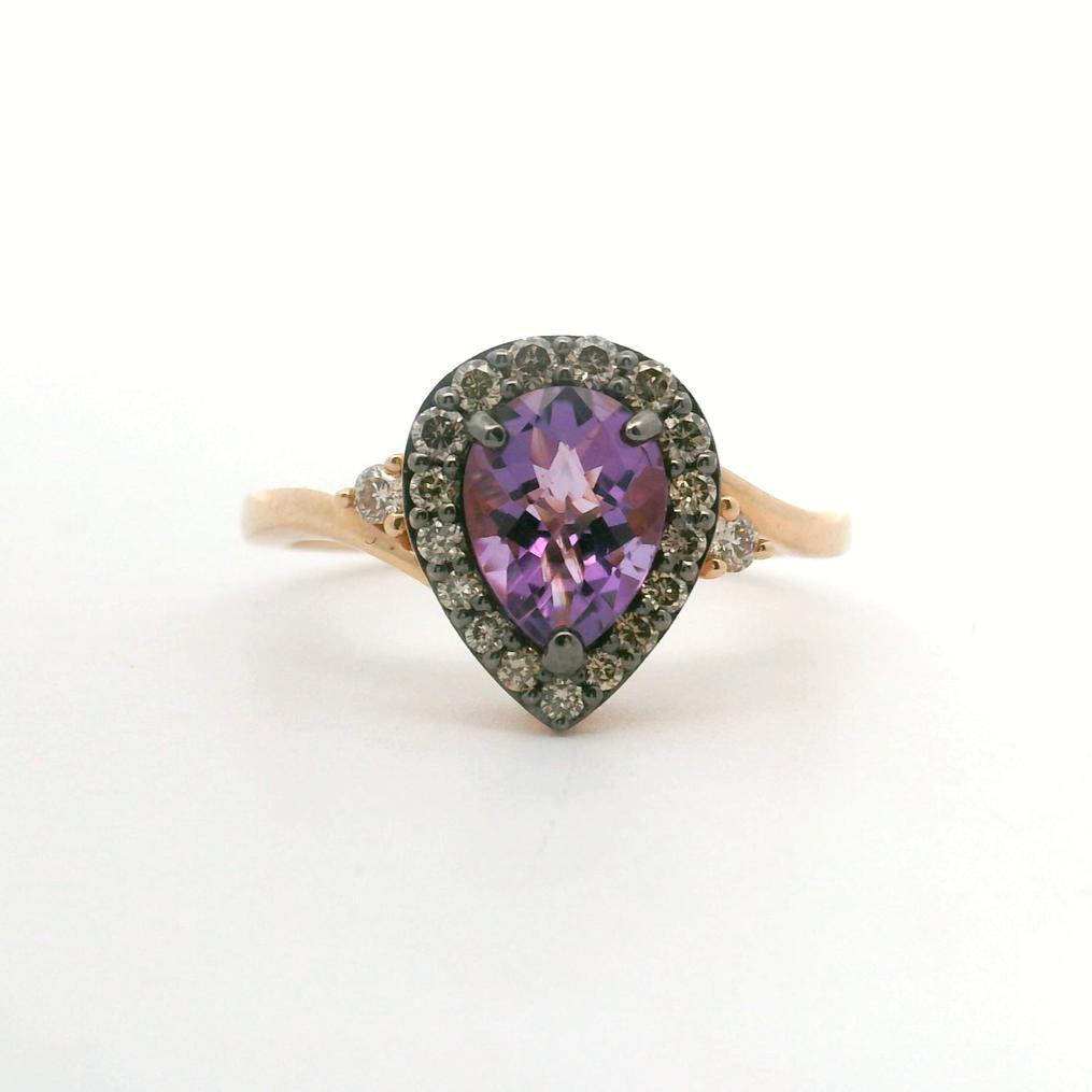 Le Vian 14k Rose Gold Pear Cut Amethyst and Diamond Halo Ring Size 7