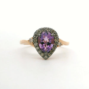 Le Vian 14k Rose Gold Pear Cut Amethyst and Diamond Halo Ring Size 7